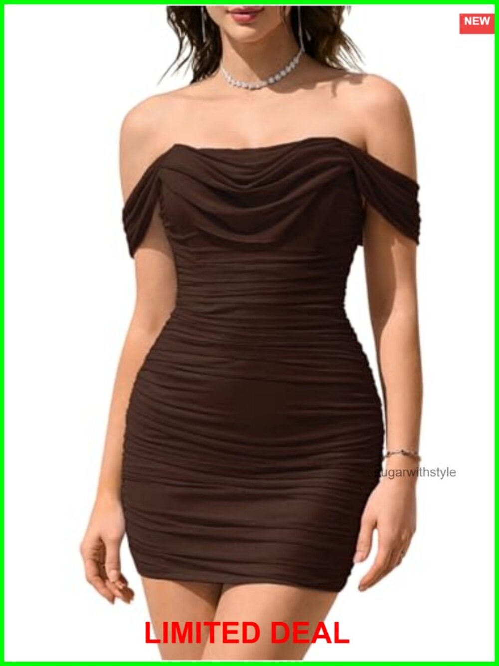 KUTUMAI Women Off Shoulder Mini Dress Corset Bodycon Ruched Party Club
